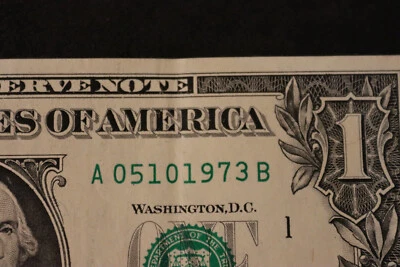 [MAY 10, 1973] ONE DOLLAR FANCY BIRTHDAY NOTE  SN  A 05101973 B - Image 1 of 3