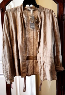 EILEEN FISHER Tan Irish Linen Jacket Size L NWT $198 - Image 1 of 4