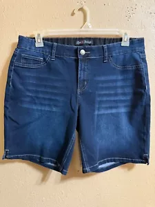 LOVE INDIGO 8 INCH DENIM SHORTS SZ 14W DARK WASH STRETCH - Picture 1 of 3