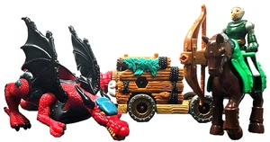Imaginext Lost Fortress Battle Attack Wagon, Horse w Green Man Archer Red Dragon - Picture 1 of 7