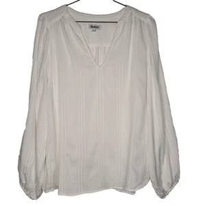 Ro&Zo Kaftan Shirt Blouse 10 White Long Sleeves Textured Stripe Balloon Sleeves - Picture 1 of 15