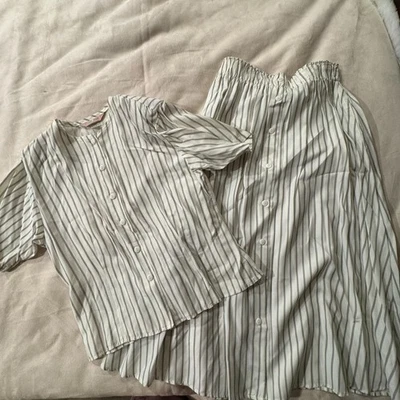 Conjunto de 2 piezas falda top manga corta vintage Classic Directions beige gris a rayas Foto 1 de 4