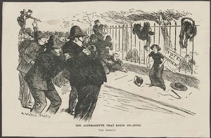 SUFFRAETTE 1911 "Punch" magazine cartoon "The Suffragette that knew jiu-jitsu" - Picture 1 of 1