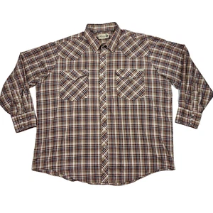 VTG 70s 80s 90s Roebucks Mens 2XL Plaid Pearl Snap Long Sleeve Western Shirt - Picture 1 of 14