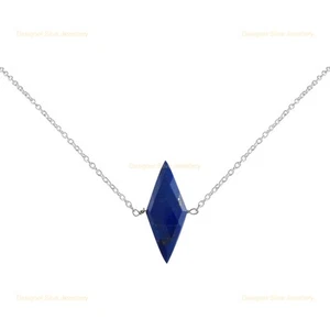 Lapis Lazuli Gemstone Beaded September Necklace Jewelry 18K Rose Gold Vermeil - Picture 1 of 10
