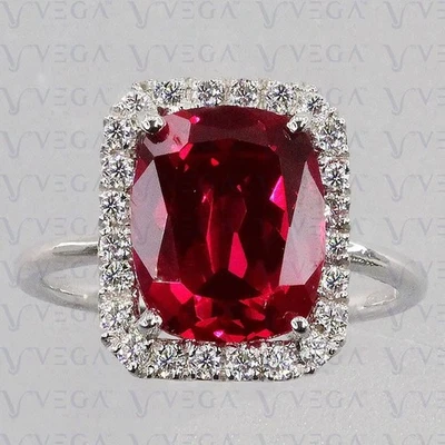 5.50 Ct Cushion Cut Natural Ruby Diamond Halo Wedding Ring 950PT Platinum Plated - Image 1 of 4
