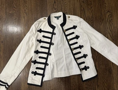 Chaqueta militar de mezclilla blanca de manga larga para mujer Lauren Ralph Lauren talla 2 Foto 1 de 4