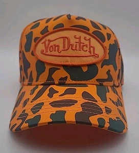 Neu mit Etikett Von Dutch Mütze orangefarben Tarnmuster Trucker bestickt Druckknopflasche - Bild 1 von 7