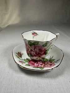 Vintage Victoria Bone China England Teacup & Saucer Pink Rose Flowers “Old Rose” - Picture 1 of 7