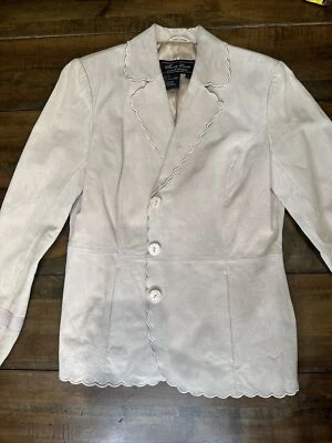 Abrigo Terry Lewis Clásico Lujos Cuero Crema Gamuza Guisante Cierre de 3 Botones Talla S Foto 1 de 4