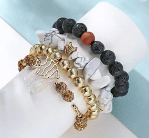 Crystal Lava Stone Bead Bracelet Set diffusing aromatherapy 4pc jewelry - Picture 1 of 5