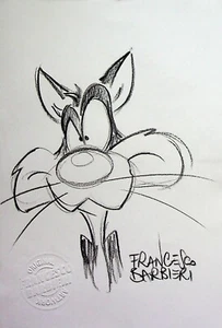 SLYVESTER THE CAT Signed FRANCESCO BARBIERI Hand Drawn Convention Art 8.5" x 6" - Picture 1 of 3