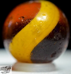 Handmade Cornhusk Banded Swirl Marble, Amber, 3/4 in, Good+, Germany, S1183 - Picture 1 of 7