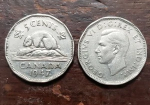 ONE(1) X 1947 WITH MAPLE LEAF CANADA 5 CENTS NICKEL KING GEORGE VI VF/XF - Picture 1 of 1