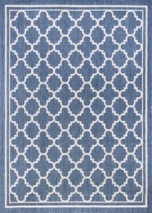 3x5 Blue Angled Rings Curves Repeat Geometric ECO1302 - Aprx 3' 11'' x 5'3'' - Picture 1 of 2