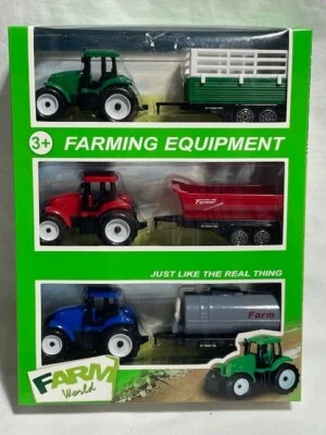 Totally Cool Toys Farming Equipment Tractor & Wagon Set of 3, NIB, Plastic - Image 1 of 4