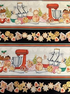 CHRISTMAS SUGAR & SPICE BORDER STRIPE BENARTEX COOKIES FABRIC HY - Picture 1 of 9