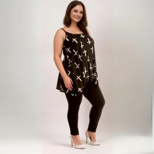 WOMENS CAMI VEST LADIES STRAPPY SWING TOP HANKY HEM LONG TOP PLUS SIZE - Picture 1 of 4