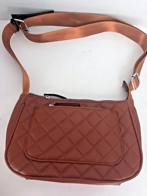 NWT Deluxity Los Angeles Vegan Faux Leather Purse    Crossbody Nut Brown Quilted - Image 1 of 4