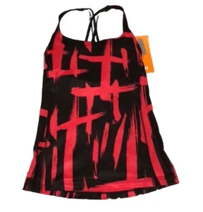 Lucy Let It Be Bra Yoga Tank Strappy Workout Top Brushstroke Print Med New Red - Picture 1 of 6