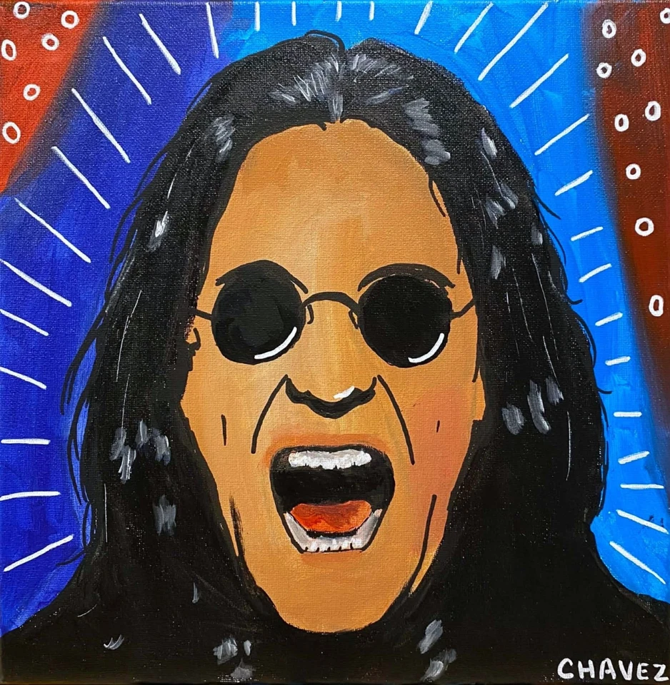 Vibrante pintura de arte pop Ozzy Osbourne original celebridad de metal pesado 12x12 Foto 1 de 4