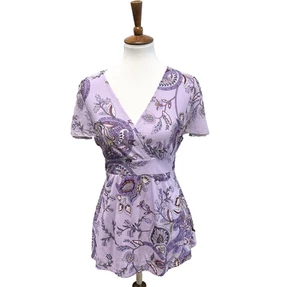 Y2K Babydoll Inc Mesh Top Womens Size L Floral Paisley Fairycore Whimsigoth Boho - Picture 1 of 16