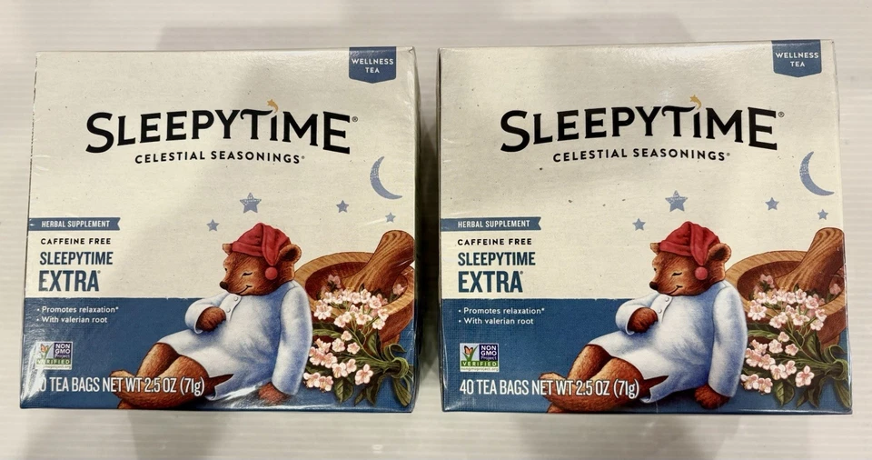 2x té Wellness, Sleepytime Extra®, sin cafeína, 40 bolsitas de té cada caja 2,5 oz Foto 1 de 4