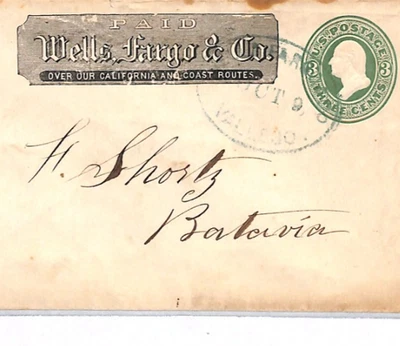 USA California WELLS FARGO 3c Postal Stationery Cover *VALLEJO* OVAL Dated YH408 - Image 1 of 4