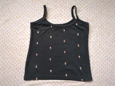 Top Babydoll Cami Vintage Años 90 Pequeño Floral Bordado Negro Foto 1 de 4