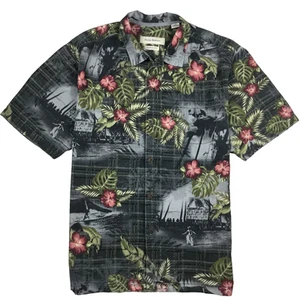 Tommy Bahama Camp Shirt Mens L Short Sleeve Beach Mode Black Silk Hawaiian - Picture 1 of 6