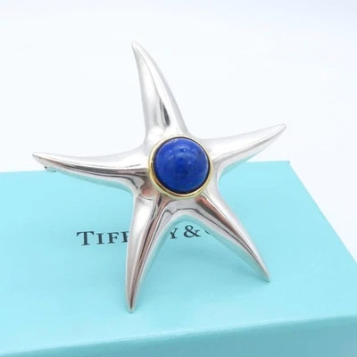 Broche estrella de mar Tiffany & Co. lapislázuli K18 750 SV925 plata 5,3 cm con caja Foto 1 de 4