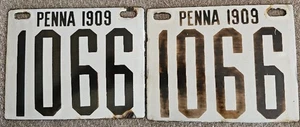 Pennsylvania 1909 Porzellan Nummernschild PAAR SCHÖNE QUALITÄT # 1066 - Bild 1 von 5