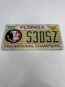 2001 FSU Florida State University Seminoles National Champions License Plate Tag - Picture 1 of 3
