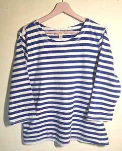 Appleseeds Womens Top XL Blue/White Stripe 3/4 Sleeve Round Neck Cotton Knit... - Picture 1 of 9