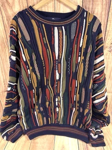 Vintage 90s Cotton Traders Sweater Multicolor Coogi Style 3D Textured Sz XL - Picture 1 of 14