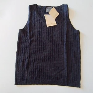 COUNTRY ROAD Cotton Silk Cable Knit Vest Ribbed Tank Top Singlet BNWT XS Navy - Picture 1 of 9