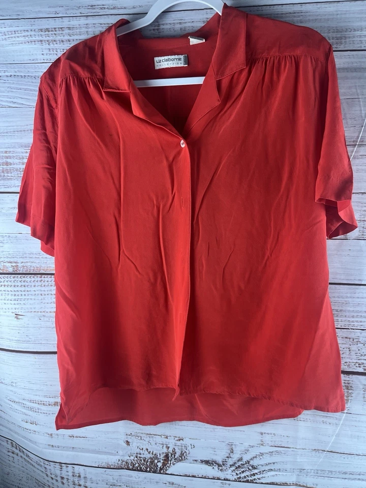 Camisa feminina Liz Claiborne Collection 12 vermelha 100 seda - Imagem 1 de 4