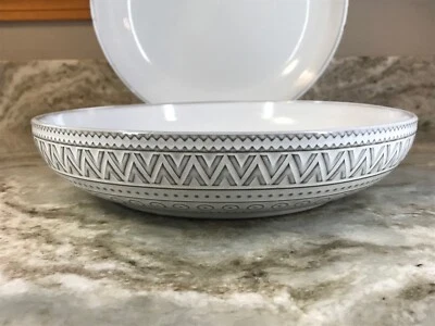 Large White And Gray Rustic Abstract Pasta Bowls Set Of 2 Sango New - Image 1 of 4