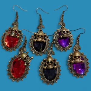 PIRATE QUEEN EARRINGS Jolly Roger Skull & Crossbones goth steampunk halloween 1E - Picture 1 of 9