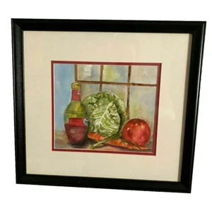 Gerahmtes und mattiertes Aquarell Gemälde Künstler signiert 16" x 17,5" Stillleben - Bild 1 von 3