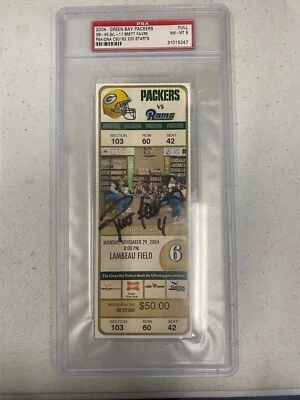 2004 GREEN BAY PACKERS V. LOS ANGELES RAMS BRETT FAVRE AUTO TICKET PSA/DNA 8 - Image 1 of 2