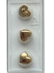 Buttons Hearts 24K Gold Plated Shank 3-Pack 7/16" 11MM Vintage Dill No. 1685 - Picture 1 of 7