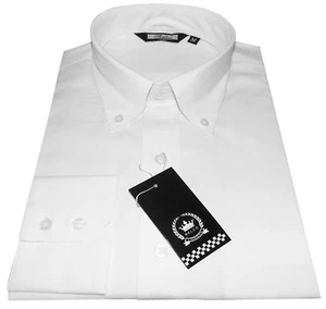 Camisa Oxford Relco para hombre blanca manga larga algodón con botones vintage mod - Imagen 1 de 4