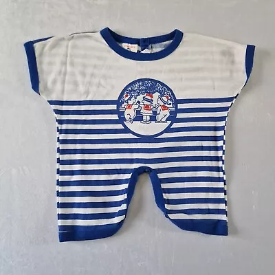 Vintage Baby Romper Suit -6-12 Mths- Blue Polycotton Mint Condition 1970s KA78 - Image 1 of 4