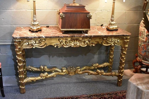 Carved Gilt Italian Marble Top Console Table Cover