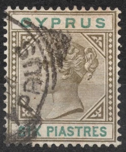 SG45 Sn:#33 6 piastres 1896 CYPRUS Definitive Issues -Queen Victoria , used - Picture 1 of 2