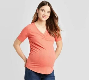 Maternity Elbow Sleeve V-Neck Textured Rib T-shirt - Isabel Maternity - B511 - Picture 1 of 3