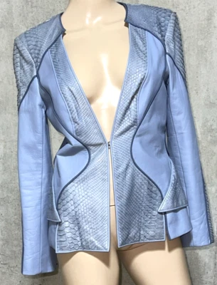 J. Mendel Paris Resort 2013 Runway Python & Leather Blue Blazer Jacket Size US 6 - Image 1 of 4
