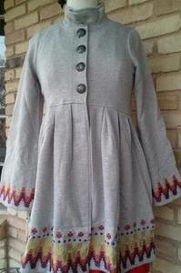 Ivy Jane lässige Xsmall Winterjacke einfarbig grau mit mehrfarbiger Aztekenstickerei - Bild 1 von 5