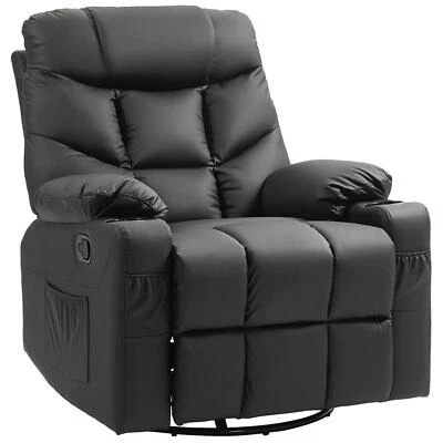 PU Leather Manual Recliner Chair Swivel Armchair for Living Room Footrest Black - Image 1 of 4